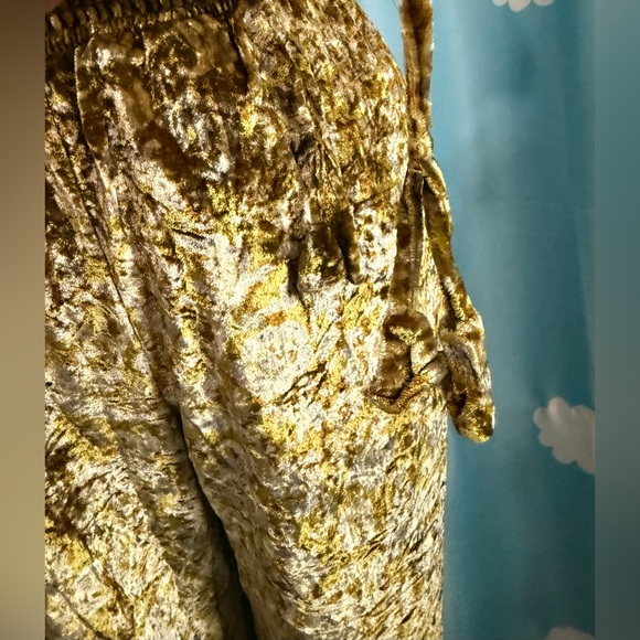 Anthropologie crushed velvet track pants in yellow green. XS - Picture 7 of 9